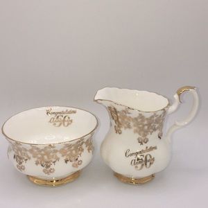 Royal Albert Golden Wedding Anniversary 50th Cream & Sugar Dish Set Bone China
